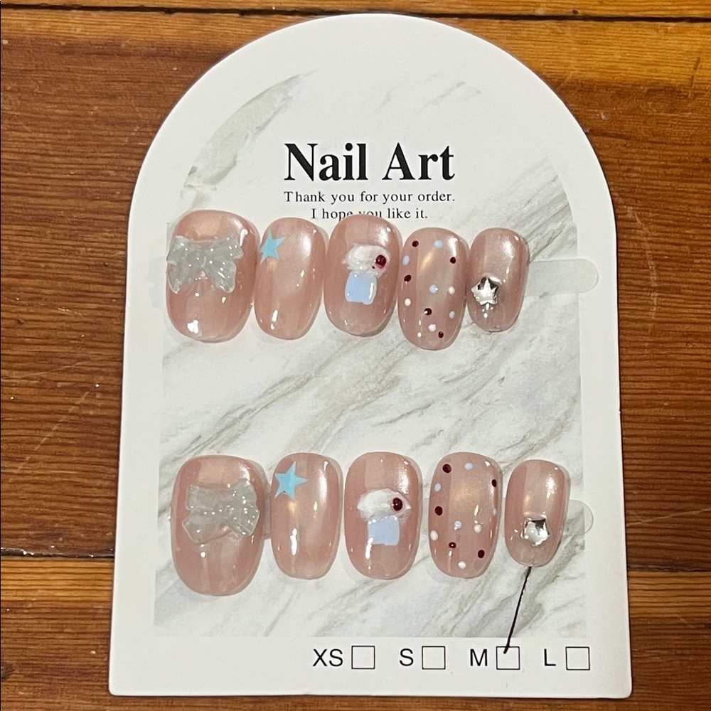 Decorative Nail Art Set with Stars and Bows Size M
